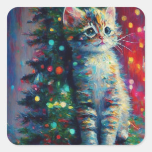 Sticker Carré Joli Noël Kitten