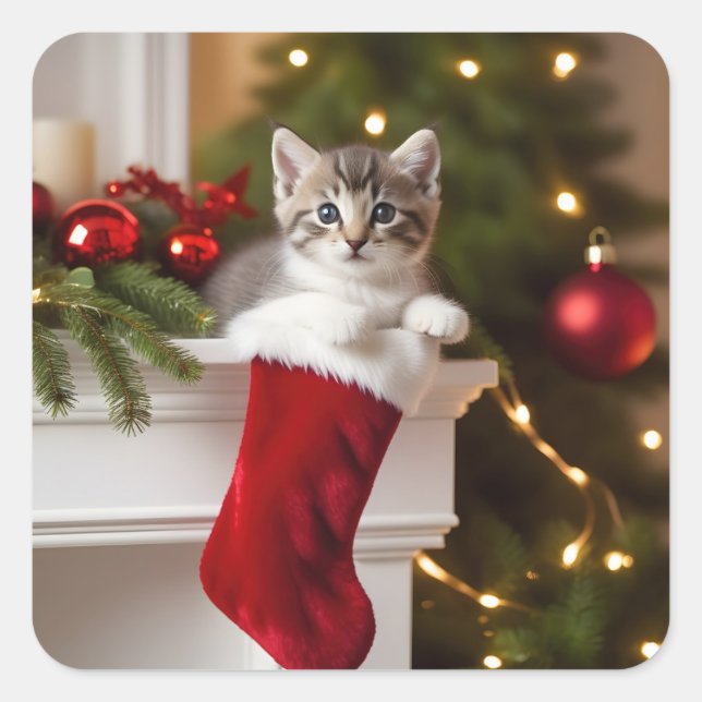 Sticker Carré Joli Noël Kitten (Devant)