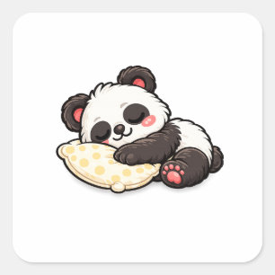 Sticker Carré Joli panda endormi avec oreiller