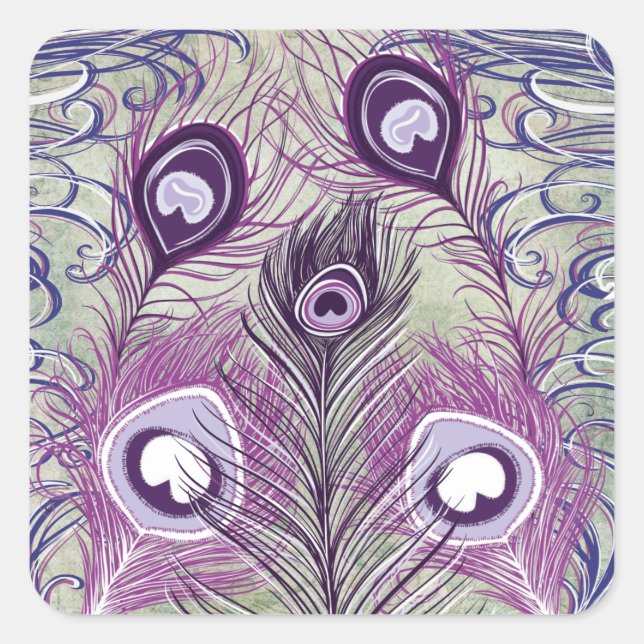 Sticker Carré Joli Peacock Violet Plumes Design élégant (Devant)
