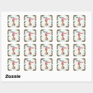 Sticker Carré Joli Père Noël girafe aquarelle Joyeux Noël