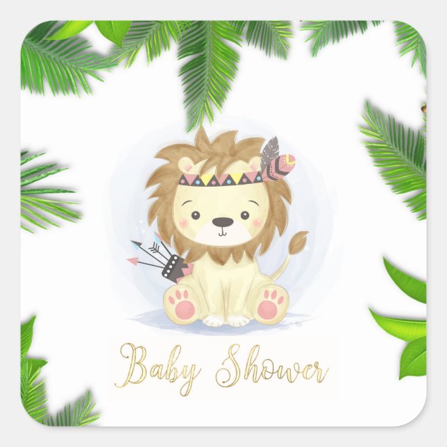 Sticker Carré Joli petit Boho Lion bébé garçon douche (Devant)