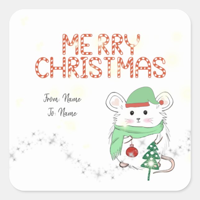 Sticker Carré Joli Petit Hamster Joyeux Noël (Devant)