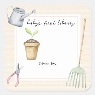Sticker Carré Joli petit pousse bébé's première bibliothèque