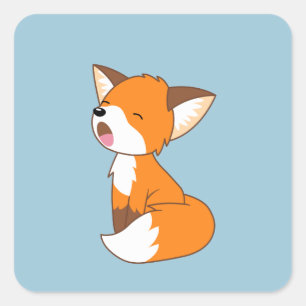 Sticker Carré Joli petit renard doré sur bleu