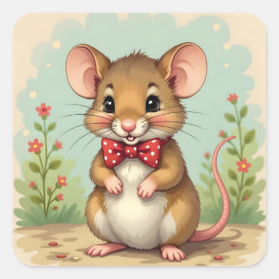 Sticker Carré Joli petit souris mignon avec cravate