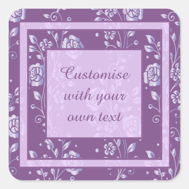 Sticker Carré Joli Purple et Lilac Floral Texte personnalisé (Devant)