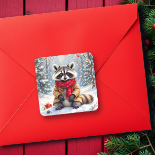 Sticker Carré Joli Raccoon Whimsical