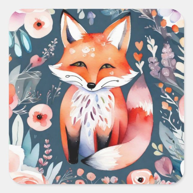 Sticker Carré Joli renard floral (Devant)