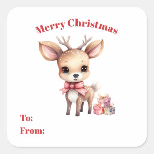 Sticker Carré Joli renne de Noël avec cadeaux de vacances