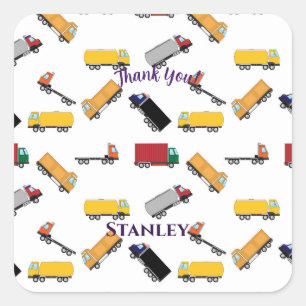 Sticker Carré Joli Rouge Jaune Noir Nom Camion Merci