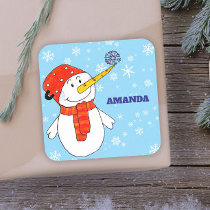 Sticker Carré Joli Snowman Personnalisable Enfants Noël