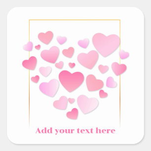 Sticker Carré Joli Style Cœurs Roses Saint-Valentin Romantique