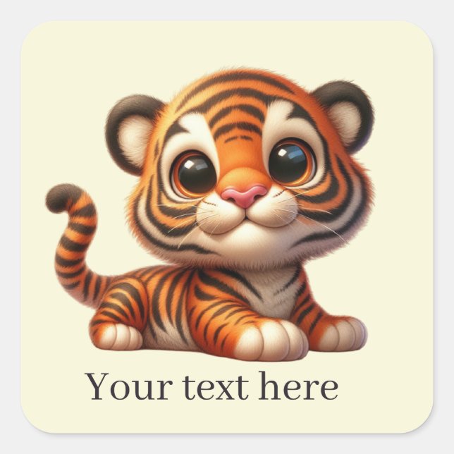 Sticker Carré Joli tigre bébé ajouter du texte (Devant)