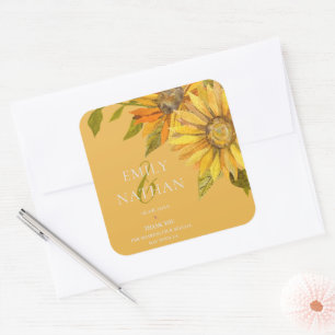 Sticker Carré Joli tournesol jaune Élégant Mariage floral