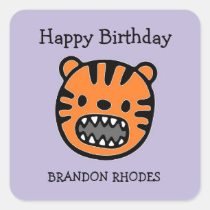 Sticker Carré Joli visage de tigre brun violet