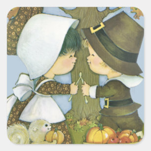 Sticker Carré Joli voeu de pèlerin de Thanksgiving