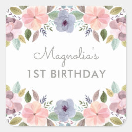Sticker Carré Jolie aquarelle Floral Nom de l'anniversaire