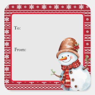 Sticker Carré Jolie Aquarelle Snowman À De Noël