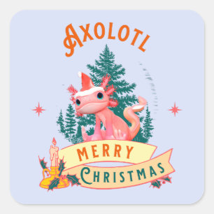 Sticker Carré Jolie Axolotl Joyeux Noël Art de Fêtes