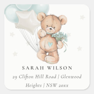 Sticker Carré Jolie Bear Balloon Floral Bunch Heart Adresse