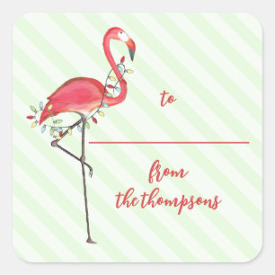 Sticker Carré Jolie chaîne de Noël Lumières Flamant rose rose