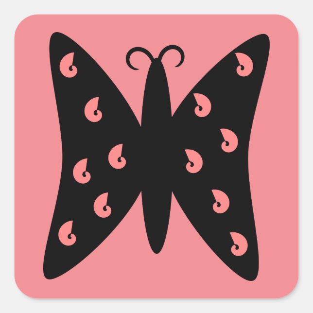 Sticker Carré Jolie conception de papillon noir et rose (Devant)