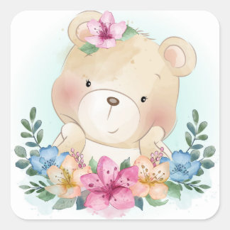 Sticker Carré Jolie conception de petit ours