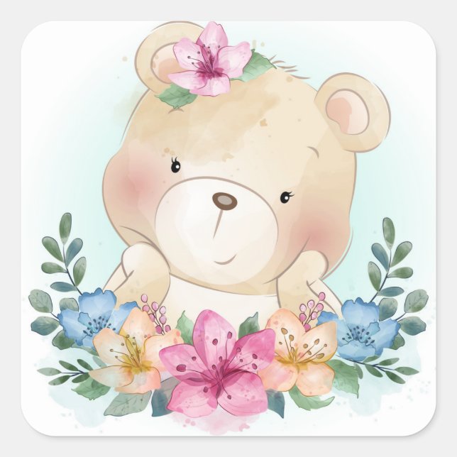 Sticker Carré Jolie conception de petit ours (Devant)