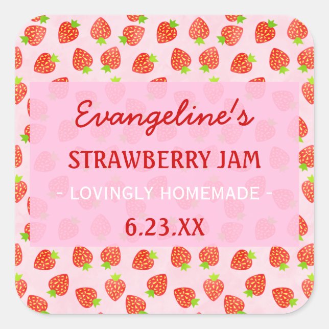 Sticker Carré Jolie confiture de fraise personnalisée (Devant)