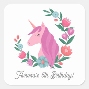 Sticker Carré Jolie couronne florale Nom de la licorne