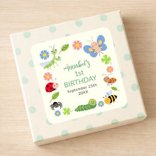 Sticker Carré Jolie dame coccinelle papillon Enfants 1er anniver