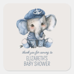 Sticker Carré Jolie éléphant bébé bleu nautique Baby Shower