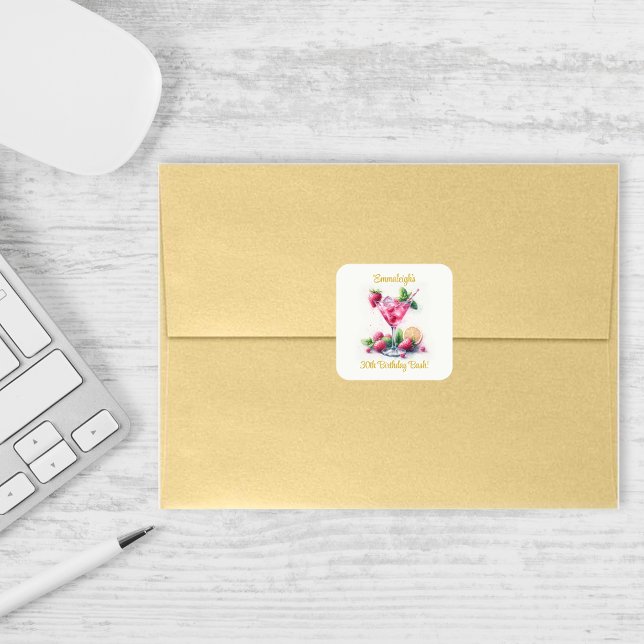 Sticker Carré Jolie en rose 30e anniversaire fête (Créateur téléchargé)