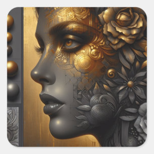 Sticker Carré Jolie femme en or Ethereal
