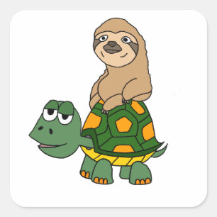 Sticker Carré Jolie fentes amusante sur caricature de tortue