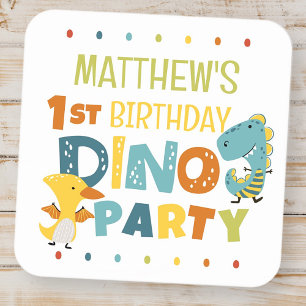 Sticker Carré Jolie fête d'anniversaire de dinosaure Dino modern