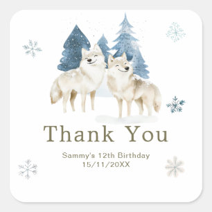 Sticker Carré Jolie fête d'anniversaire du loup arctique d'hiver