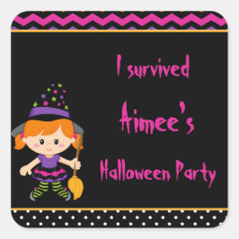Sticker Carré Jolie fête d'Halloween sorcière fille Halloween