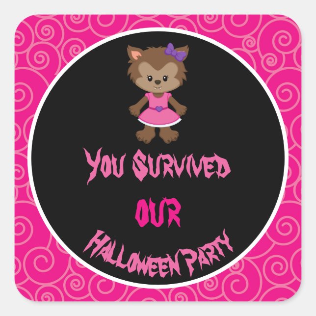 Sticker Carré Jolie Fête d'Halloween Werewolf Girl (Devant)