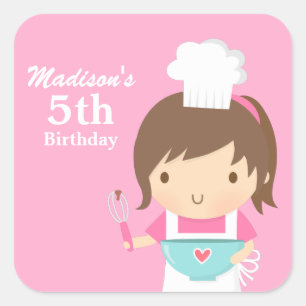 Sticker Carré Jolie fille chef cuisine cuisson fête d'anniversai