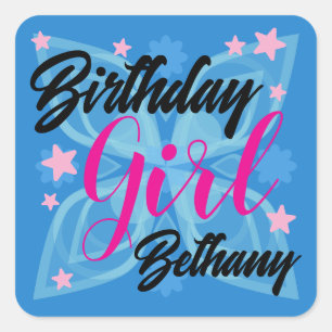 Sticker Carré Jolie Fille d'Anniversaire Abstrait Bleu