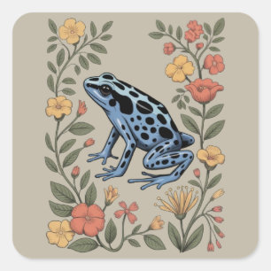 Sticker Carré Jolie fleur grenouille bleue crapaud dart poison G