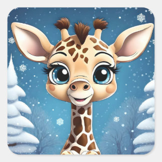 Sticker Carré Jolie Giraffe de Noël MON PROPRE ART Noël
