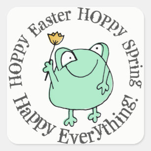 Sticker Carré Jolie grenouille offrant une tulipe jaune Joyeuses