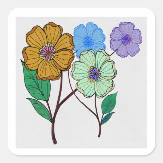 Sticker Carré Jolie illustration de quatre fleurs