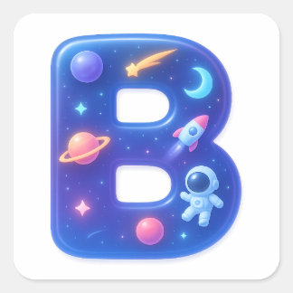 Sticker Carré Jolie lettre de l'alphabet spatial brillant B – Th