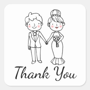Sticker Carré Jolie mariée caricature noir blanc Merci Mariage