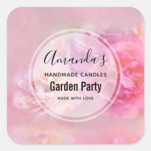 Sticker Carré Jolie oeillets roses Photo Candle Business