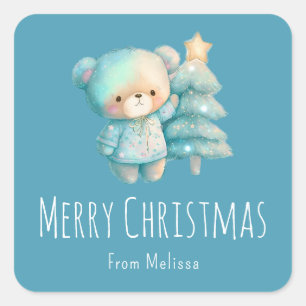 Sticker Carré Jolie Ours et Noël